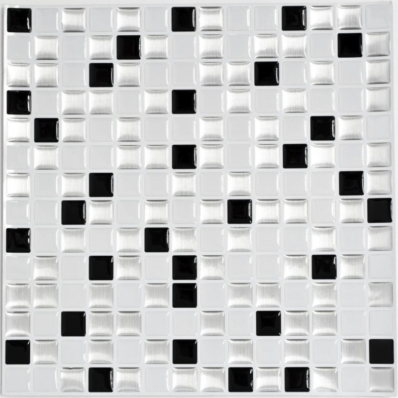 Muestras de mano mosaico azulejo azulejo backsplash vinilo autoadhesivo papel de vinilo plata negro blanco vinilo cuadrados negro y blanco aceros 4-pack MOSVinyl-24082_m