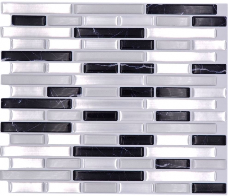 Muestras de mano mosaico azulejo azulejo backsplash vinilo autoadhesivo lámina vinilo plata negro Midnight Marble Dream 4-pack MOSVinyl-24050_m
