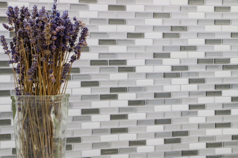 Muestras de mano mosaico azulejo azulejo backsplash vinilo autoadhesivo papel de aluminio vinilo plata blanco vinilo gris plata oblonga 4-pack MOSVinyl-24086_m