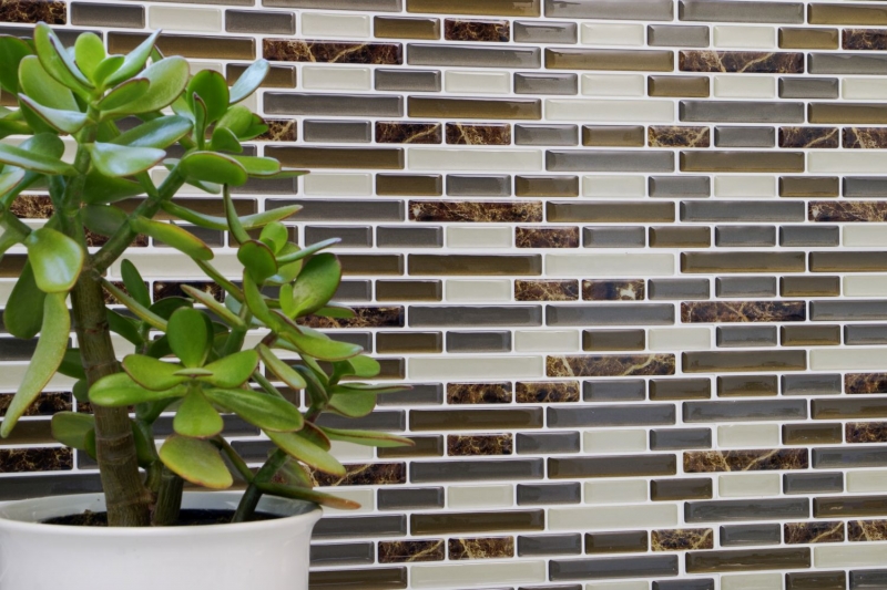Muestras de mano mosaico azulejo azulejo backsplash autoadhesivo vinilo lámina vinilo marrón marrón mármol 4-pack MOSVinyl-24088_m