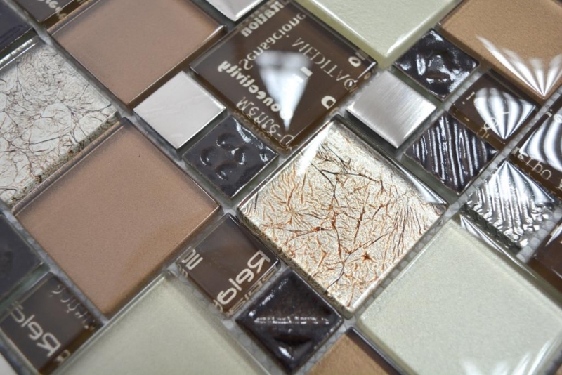 Muestra de mano transparente cristal mosaico vidrio mosaico plata marrón pared azulejo espejo cocina ducha baño MOS88-1317_m