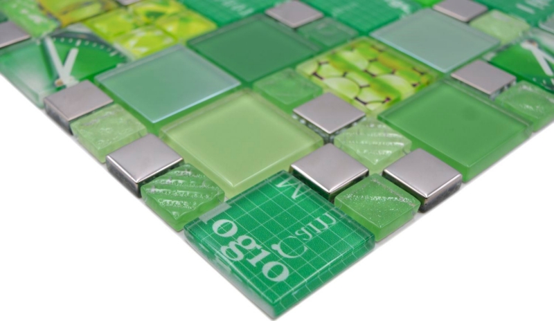 Muestra de mano transparente cristal mosaico vidrio mosaico plata verde pared azulejo backsplash cocina ducha baño MOS88-0517_m