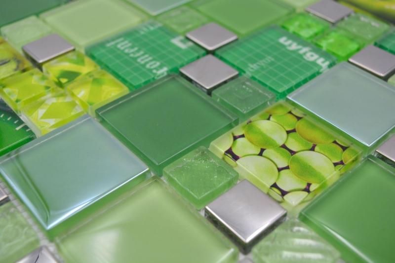 Muestra de mano transparente cristal mosaico vidrio mosaico plata verde pared azulejo backsplash cocina ducha baño MOS88-0517_m