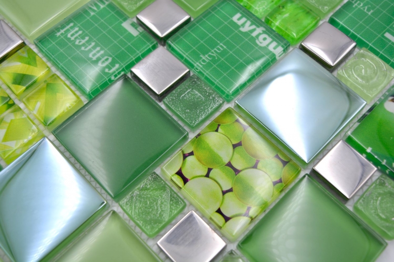 Muestra de mano transparente cristal mosaico vidrio mosaico plata verde pared azulejo backsplash cocina ducha baño MOS88-0517_m