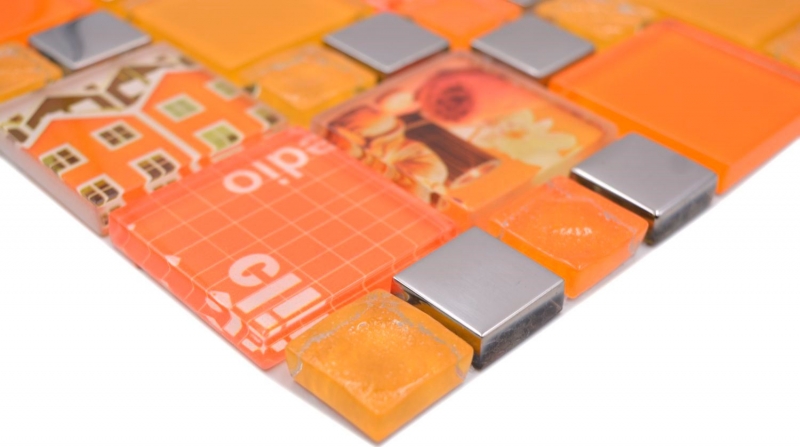 Muestra de mano transparente cristal mosaico mosaico de vidrio plata naranja pared azulejo backsplash cocina ducha baño MOS88-0817_m