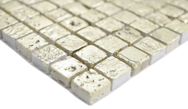 Muestra de mano mosaico piedra resina oro pared azulejo backsplash cocina baño MOS88-0707_m