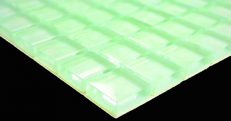 Muestra de mano transparente cristal mosaico azul fluorescente pared azulejo backsplash cocina baño MOS88-0104_m