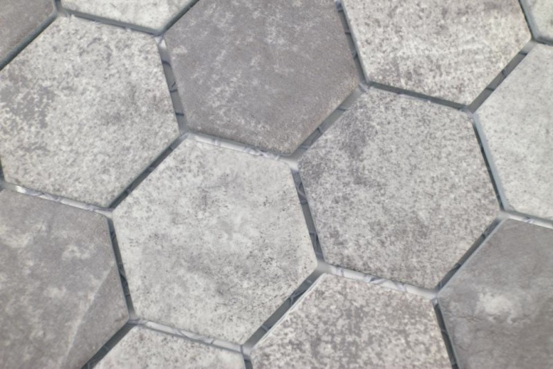 Muestra de mano cerámica mosaico hexágono cemento gris oscuro mosaico azulejo pared azulejo backsplash cocina baño MOS11H-0026_m