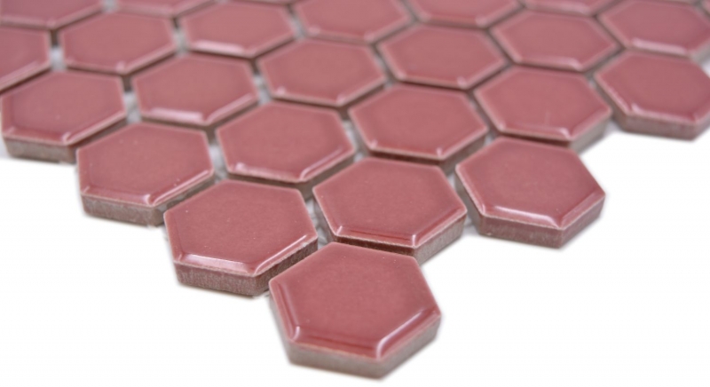 Muestra de mano cerámica mosaico hexágono frontera rojo brillante mosaico azulejo pared azulejo backsplash cocina baño MOS11H-0910_m