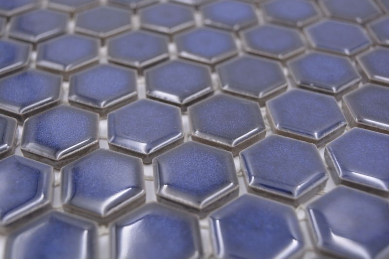 Muestra de mano cerámica mosaico hexágono azul cobalto brillante mosaico azulejo pared azulejo backsplash cocina baño MOS11H-0444_m