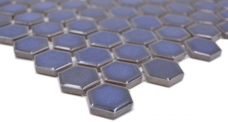 Muestra de mano cerámica mosaico hexágono azul cobalto brillante mosaico azulejo pared azulejo backsplash cocina baño MOS11H-0444_m