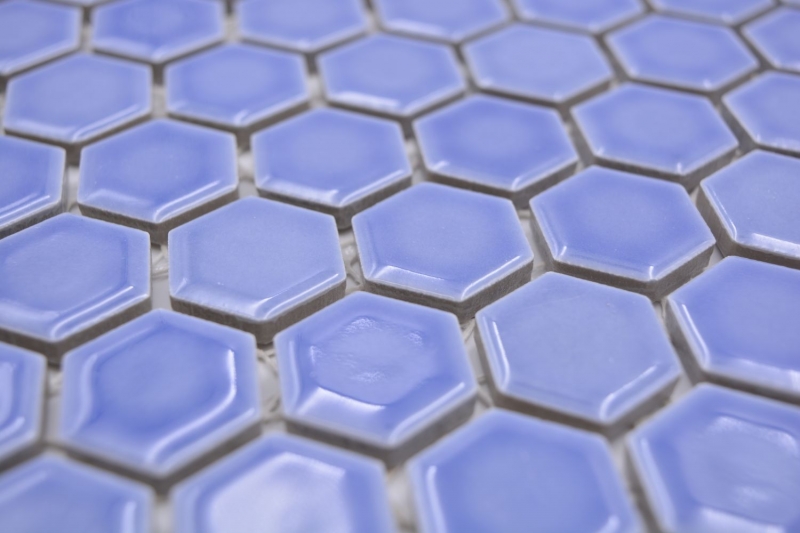 Muestra de mano cerámica mosaico hexágono azul brillante mosaico azulejo pared azulejo backsplash cocina baño MOS11H-0506_m