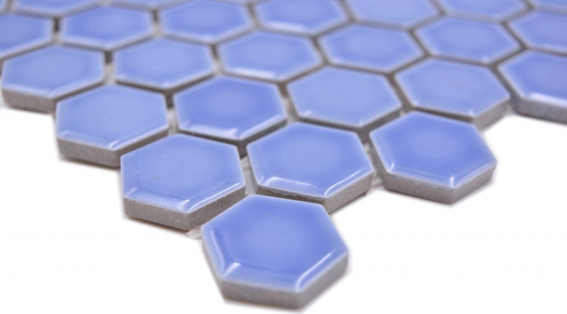 Muestra de mano cerámica mosaico hexágono azul brillante mosaico azulejo pared azulejo backsplash cocina baño MOS11H-0506_m