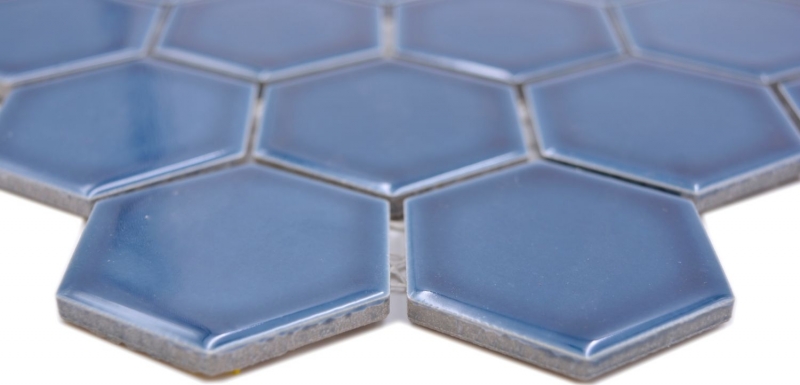 Muestra de mano cerámica mosaico hexágono azul verde brillante mosaico azulejo pared azulejo backsplash cocina baño MOS11H-0504_m
