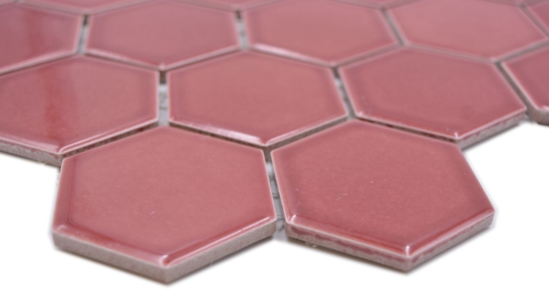 Muestra de mano cerámica mosaico hexágono frontera rojo brillante mosaico azulejo pared azulejo backsplash cocina baño MOS11H-0901_m