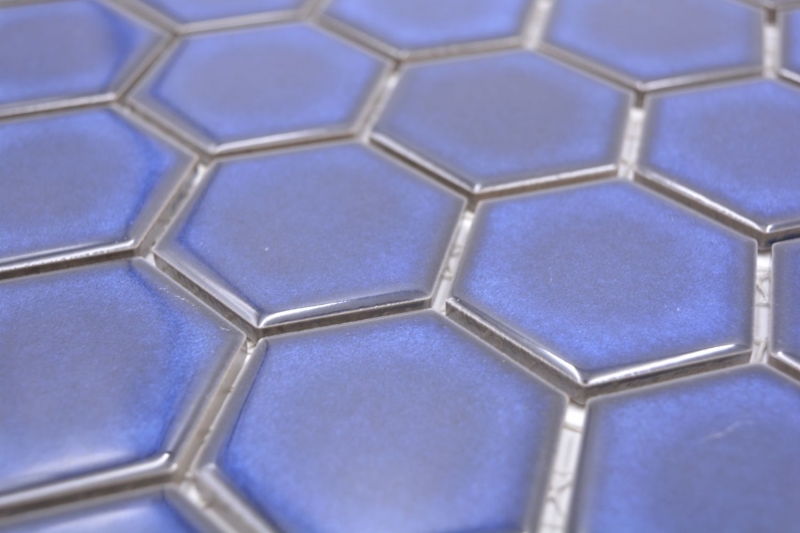 Muestra de mano cerámica mosaico hexágono azul cobalto brillante mosaico azulejo pared azulejo backsplash cocina baño MOS11H-4501_m