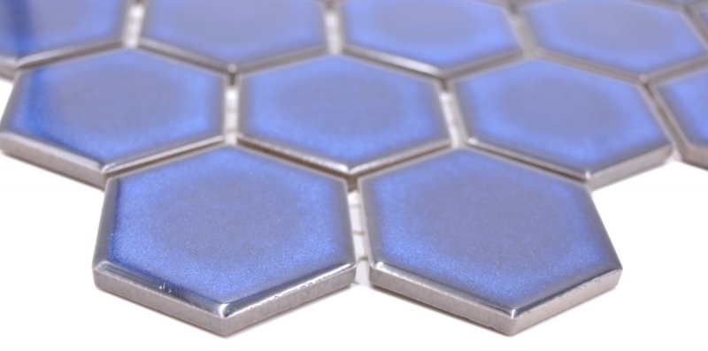 Muestra de mano cerámica mosaico hexágono azul cobalto brillante mosaico azulejo pared azulejo backsplash cocina baño MOS11H-4501_m