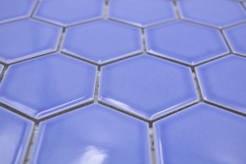 Muestra de mano cerámica mosaico hexágono azul brillante mosaico azulejo pared azulejo backsplash cocina baño MOS11H-6501_m