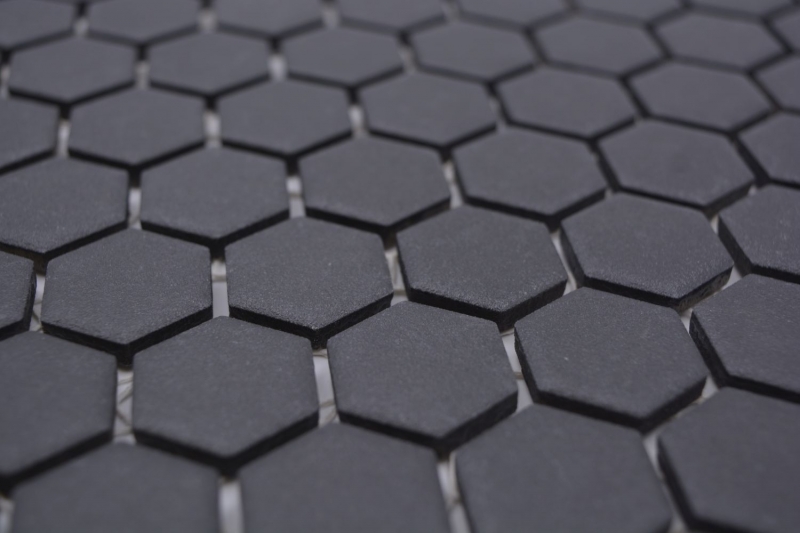 Muestra de mano cerámica mosaico hexágono negro R10B plato de ducha azulejo suelo mosaico azulejo cocina baño suelo MOS11H-0003-R10_m