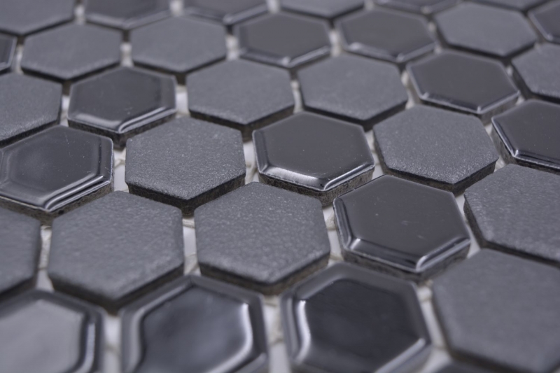 Muestra de mano cerámica mosaico hexágono negro brillante R10B plato de ducha azulejo suelo mosaico azulejo cocina baño MOS11H-0301-R10_m