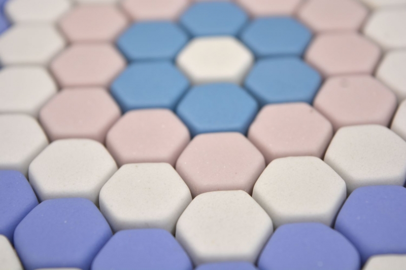 Muestra de mano GLASS mosaico Hexágono Roma azul rosa blanco mate mosaico azulejo pared azulejo backsplash cocina baño MOS140-ROHX9_m