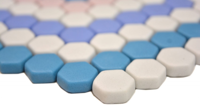 Muestra de mano GLASS mosaico Hexágono Roma azul rosa blanco mate mosaico azulejo pared azulejo backsplash cocina baño MOS140-ROHX9_m