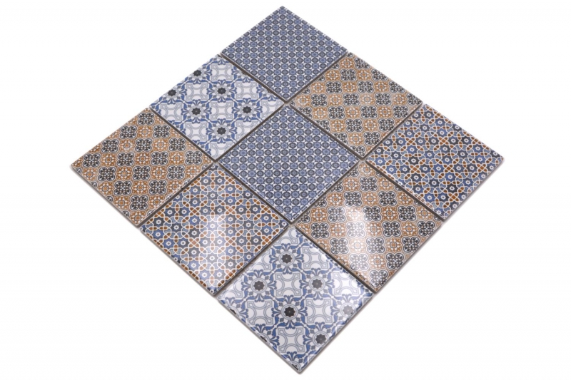 Retro vintage mosaico azulejo backsplash cocina backsplash blanco azul naranja gris MOS22B-1404_f | 10 esteras de mosaico