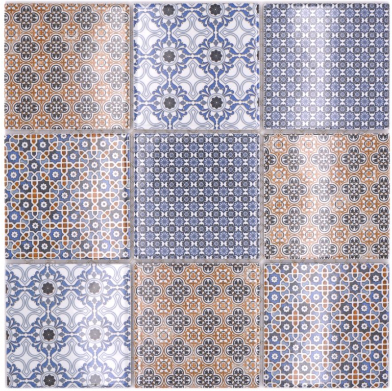 Retro vintage mosaico azulejo backsplash cocina backsplash blanco azul naranja gris MOS22B-1404_f | 10 esteras de mosaico