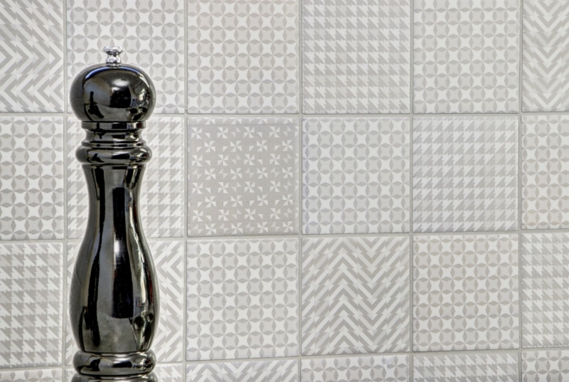 Retro vintage mosaico de azulejos backsplash pared de la cocina blanco Geo Blanco MOS22B-1401_f | 10 esteras de mosaico