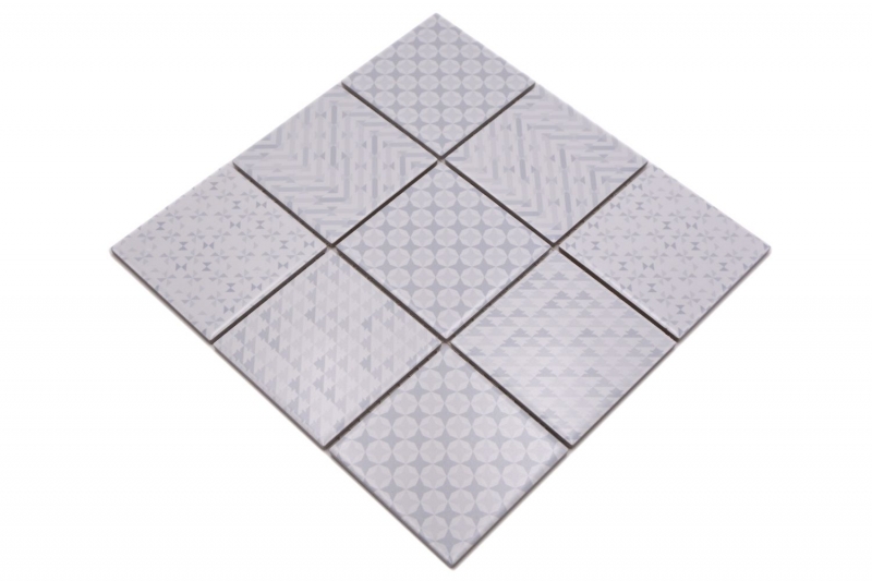 Retro vintage mosaico de azulejos backsplash pared de la cocina blanco Geo Blanco MOS22B-1401_f | 10 esteras de mosaico