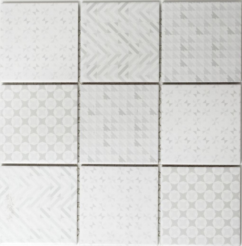 Retro vintage mosaico de azulejos backsplash pared de la cocina blanco Geo Blanco MOS22B-1401_f | 10 esteras de mosaico