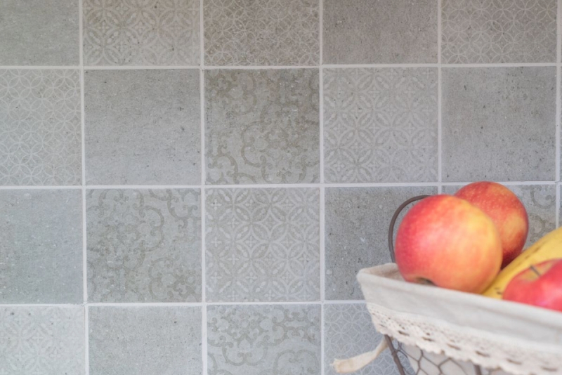 Retro vintage azulejos de mosaico de cerámica gris cocina splashback MOS22-CELLO_f | 10 esteras de mosaico