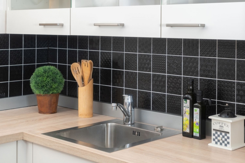 Retro vintage mosaico azulejo backsplash cocina backsplash negro Spirit negro MOS22B-1403_f | 10 esteras de mosaico