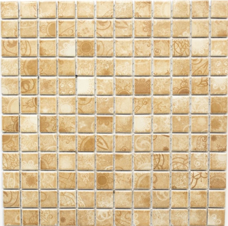 Mosaico de azulejos retro vintage cerámica mosaico beige marrón cocina splashback MOS18D-1412_f | 10 esteras de mosaico