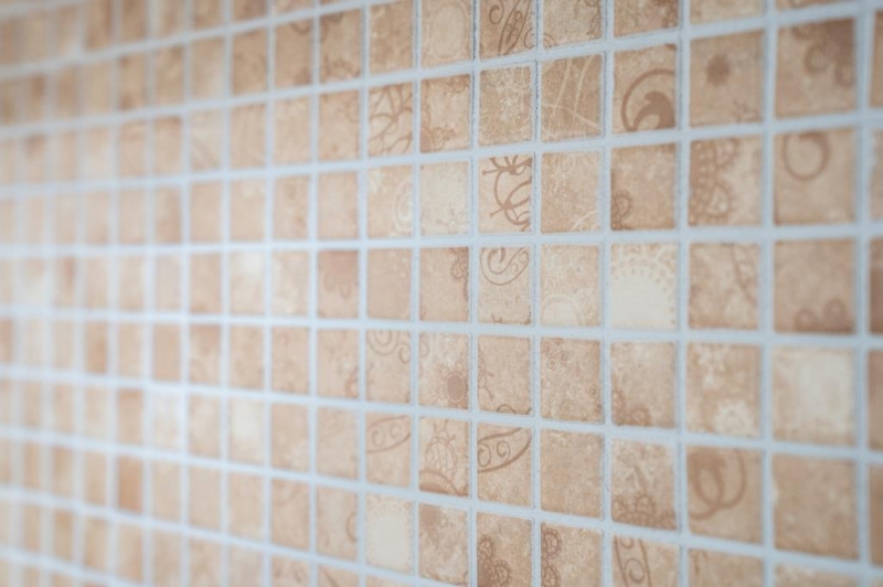 Mosaico de azulejos retro vintage cerámica mosaico beige marrón cocina splashback MOS18D-1412_f | 10 esteras de mosaico