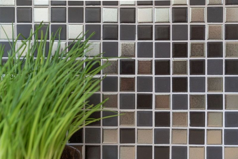 Azulejos de mosaico de cerámica negro plata antracita cromo cocina splashback MOS18-0317_f | 10 esteras de mosaico