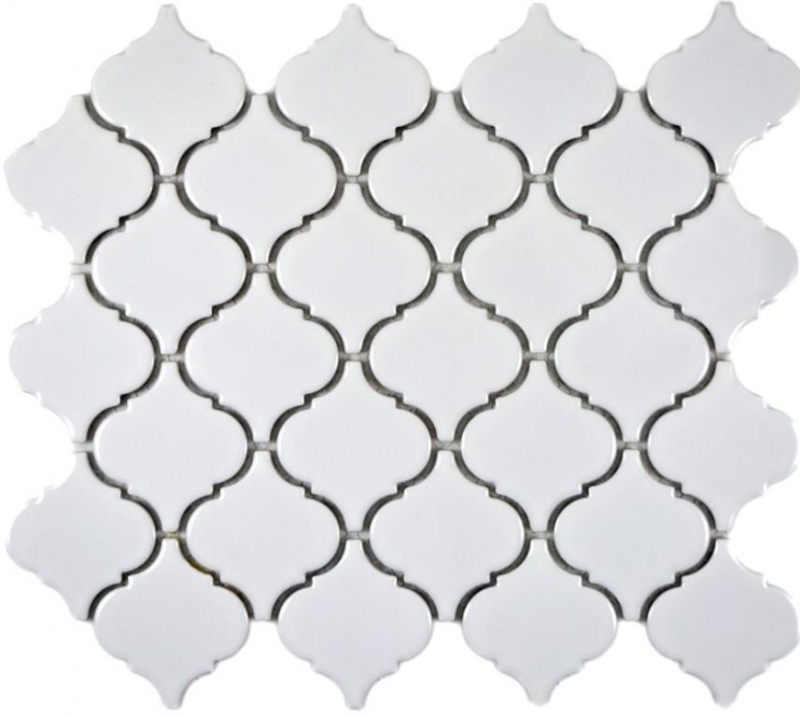 Retro vintage azulejos de mosaico de cerámica florentino blanco brillante cocina splashback MOS13-1WG_f | 10 esteras de mosaico