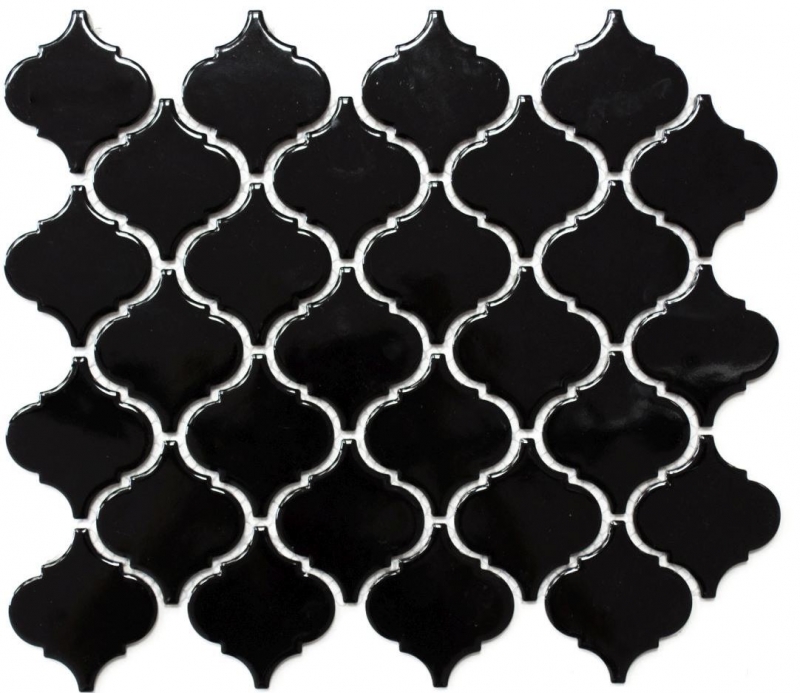 Retro vintage azulejos de mosaico de cerámica florentino negro brillante MOS13-2BG_f | 10 esteras de mosaico