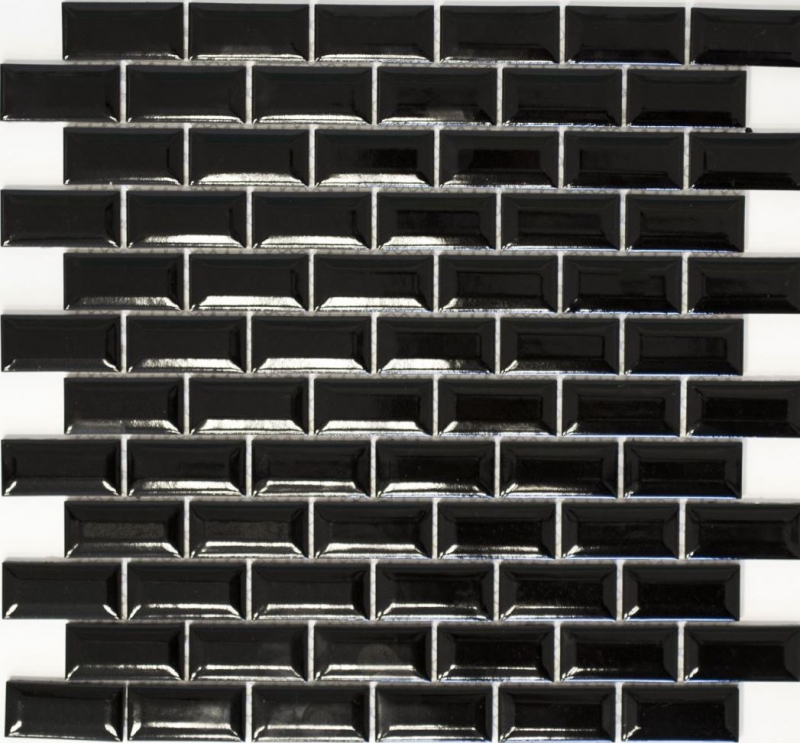 Mini Metro Subway azulejos de mosaico de cerámica negro azulejo backsplash cocina MOS26-0302_f | 10 esteras de mosaico