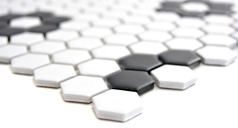 Azulejos de mosaico de cerámica hexágono negro blanco mate azulejo backsplash cocina MOS11A-0103_f | 10 esteras de mosaico