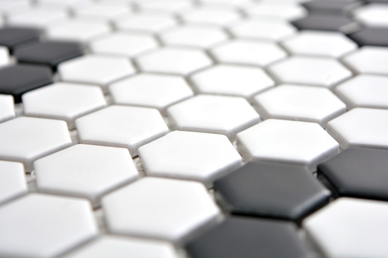Azulejos de mosaico de cerámica hexágono negro blanco mate azulejo backsplash cocina MOS11A-0103_f | 10 esteras de mosaico