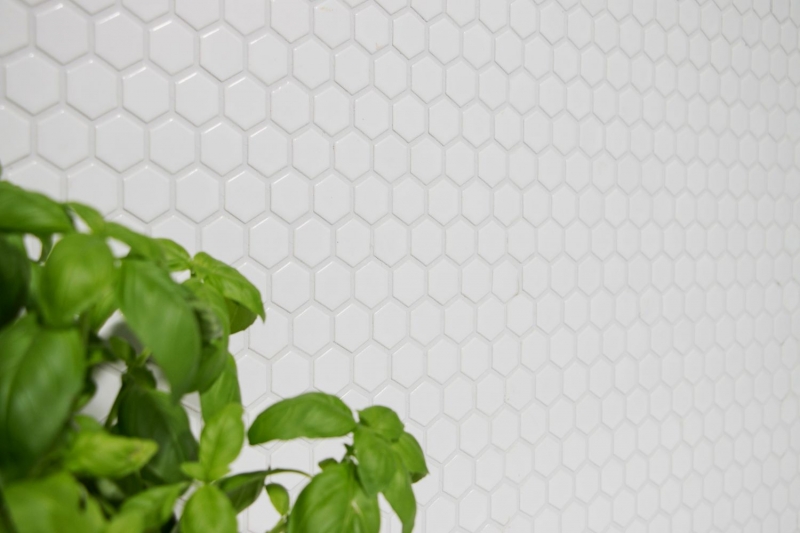 Azulejos de mosaico de cerámica hexágono blanco brillante azulejo backsplash cocina MOS11A-0102_f | 10 esteras de mosaico
