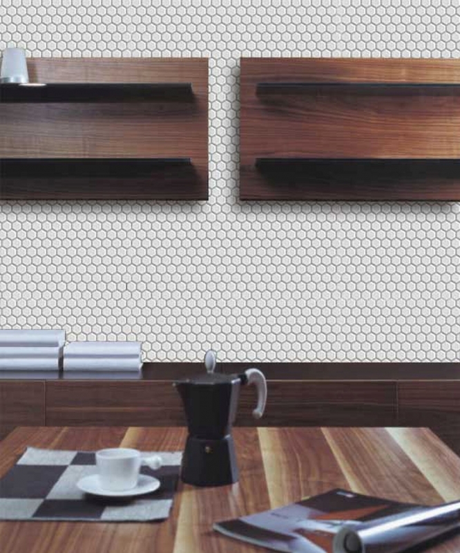 Azulejos de mosaico de cerámica hexágono blanco brillante azulejo backsplash cocina MOS11A-0102_f | 10 esteras de mosaico