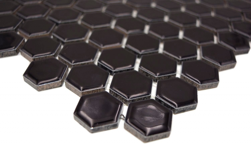 Azulejos de mosaico de cerámica hexágono negro brillante azulejos de la pared azulejos de baño MOS11A-0302_f | 10 esteras de mosaico