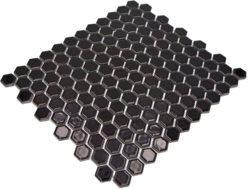 Azulejos de mosaico de cerámica hexágono negro brillante azulejos de la pared azulejos de baño MOS11A-0302_f | 10 esteras de mosaico