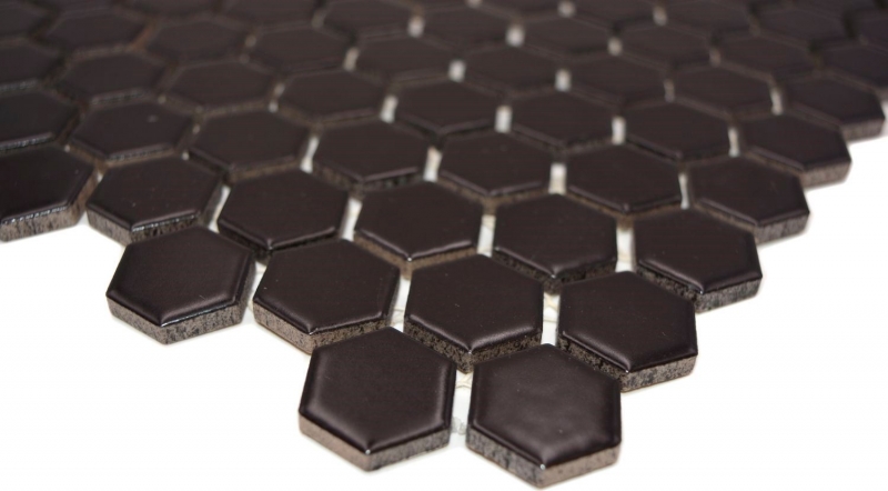 Azulejos de mosaico de cerámica hexágono negro mate ducha salpicaduras azulejo backsplash MOS11A-0311_f | 10 esteras de mosaico