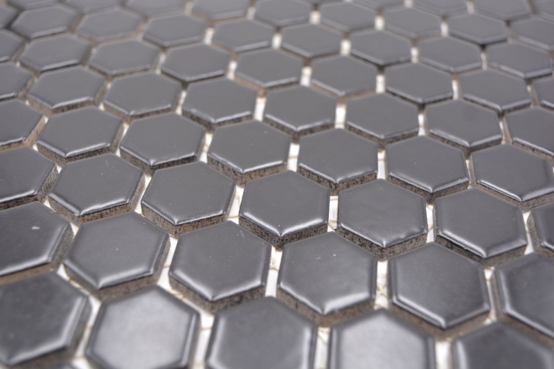 Azulejos de mosaico de cerámica hexágono negro mate ducha salpicaduras azulejo backsplash MOS11A-0311_f | 10 esteras de mosaico