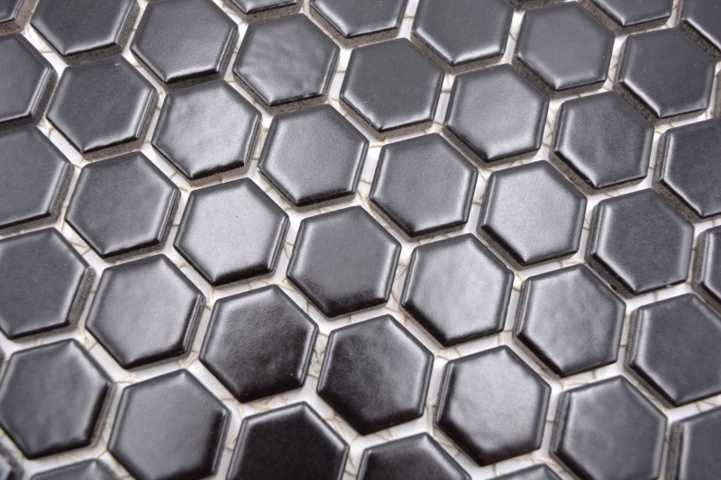 Azulejos de mosaico de cerámica hexágono negro mate ducha salpicaduras azulejo backsplash MOS11A-0311_f | 10 esteras de mosaico