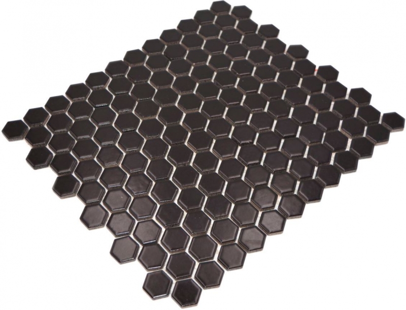 Azulejos de mosaico de cerámica hexágono negro mate ducha salpicaduras azulejo backsplash MOS11A-0311_f | 10 esteras de mosaico