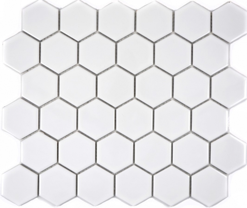 Azulejos de mosaico de cerámica hexágono blanco brillante cocina splashback MOS11B-0102_f | 10 esteras de mosaico